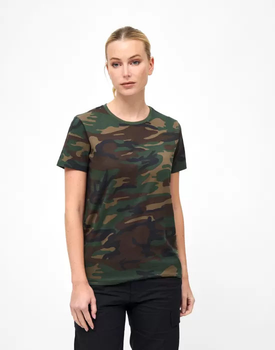 Дамска тениска в камуфлажен десен Brandit woodland, Блузи и Ризи - Hoodstyle.bg
