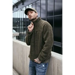 Мъжко яке от плюшен полар в цвят маслина Brandit Teddyfleece Troyer