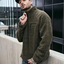 Мъжко яке от плюшен полар в цвят маслина Brandit Teddyfleece Troyer
