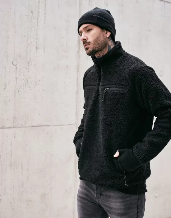 Мъжко яке от плюшен полар в черно Brandit Teddyfleece Troyer, Зимни якета - Hoodstyle.bg