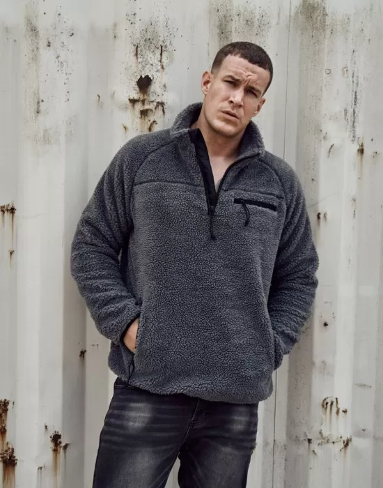 Мъжко яке от плюшен полар в сиво Brandit Teddyfleece Troyer anthracite, Зимни якета - Hoodstyle.bg