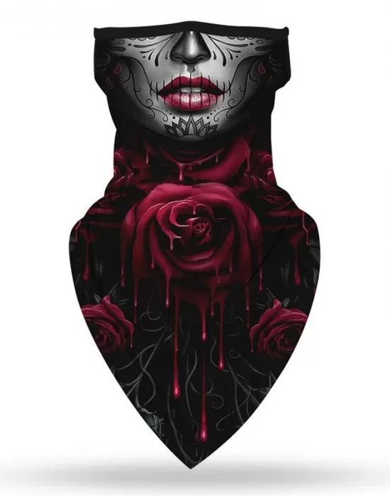 Бандана маска с уши нов дизайн HoodStyle черна с роза, Бандани с уши - Hoodstyle.bg