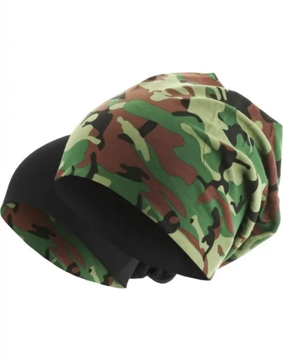 Бийни шапка с две лица в зелен камуфлаж MSTRDS Printed Jersey Beanie, Шапки бийнита - Hoodstyle.bg