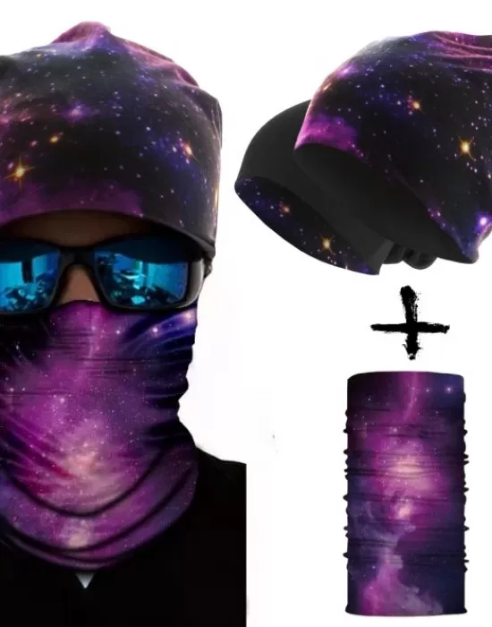 Комплект бийни шапка и бандана шал PURPLE STARRY SKY, Шапки бийнита - Hoodstyle.bg