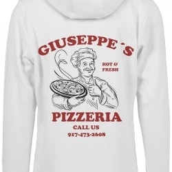 Мъжки суичър в бяло Mister Tee Giuseppe's Pizzeria Hoody