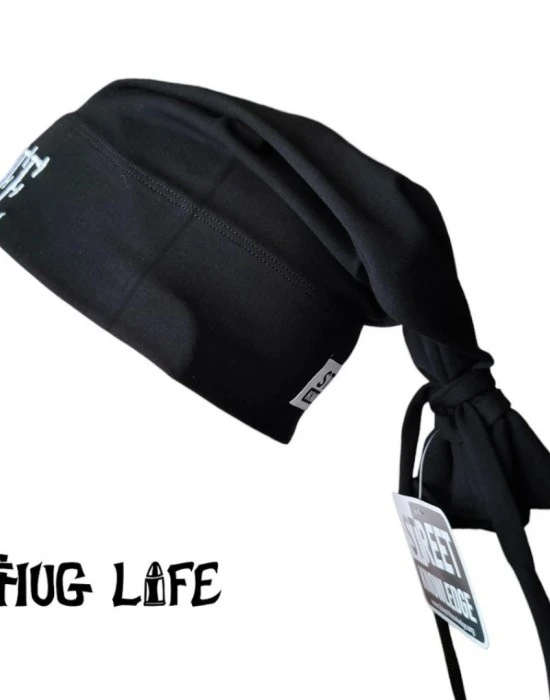 Бийни шапка в черно с бродерия Thug life tattoo Street Knowledge, Шапки бийнита - Hoodstyle.bg