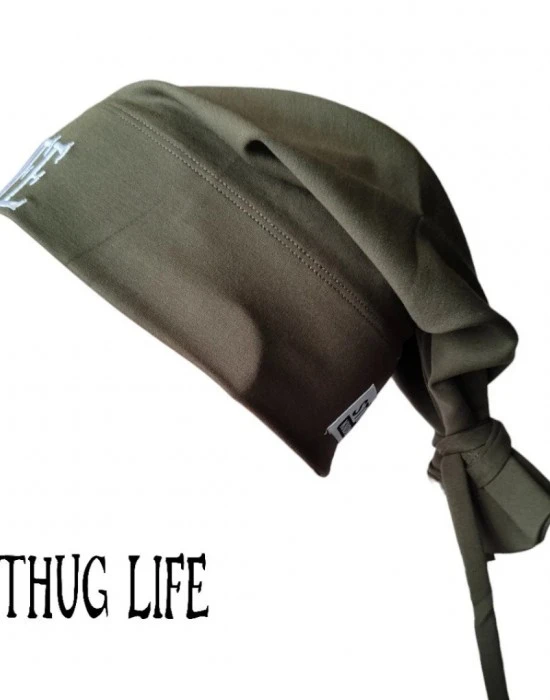 Бийни шапка в цвят каки с бродерия Thug life Beanie Street Knowledge, Шапки бийнита - Hoodstyle.bg