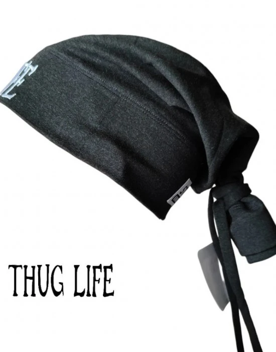 Бийни шапка в графит с бродерия Thug life Beanie Street Knowledge, Шапки бийнита - Hoodstyle.bg