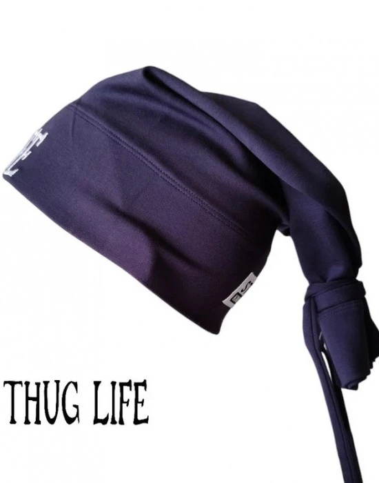 Бийни шапка в тъмносиньо с бродерия Thug life Beanie Street Knowledge, Шапки бийнита - Hoodstyle.bg