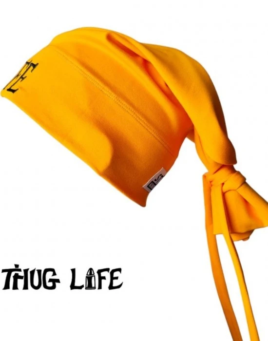 Бийни шапка в жълто с бродерия Thug life tattoo Street Knowledge, Шапки бийнита - Hoodstyle.bg
