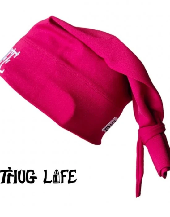 Бийни шапка в червено с бродерия Thug life tattoo Street Knowledge, Шапки бийнита - Hoodstyle.bg