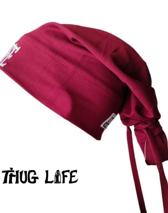 Бийни шапка в тъмночервено с бродерия Thug life tattoo Street Knowledge, Шапки бийнита - Hoodstyle.bg