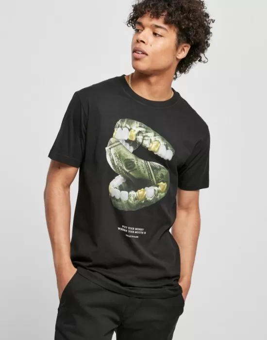 Мъжка тениска в черен цвят Mister Tee Money Mouth Tee black, Тениски - Hoodstyle.bg