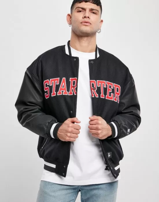 Мъжко колежанско яке STARTER Team черен цвят, Колежански - Hoodstyle.bg