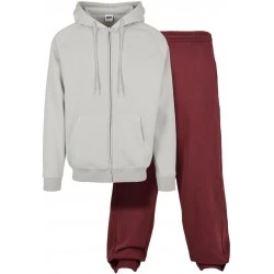 Мъжки изчистен анцуг с качулка Urban Classics Blank Suit в светлосиво и тъмночервено