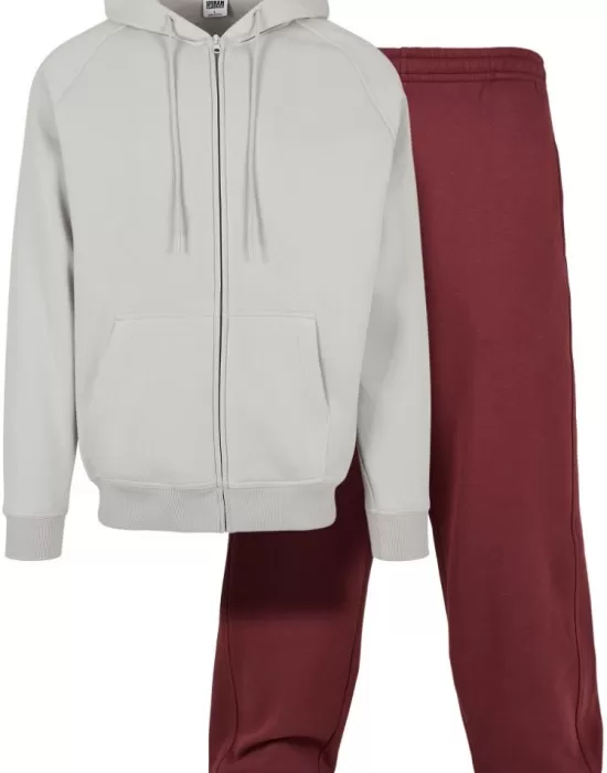 Мъжки изчистен анцуг с качулка Urban Classics Blank Suit в светлосиво и тъмночервено, Анцузи - Hoodstyle.bg