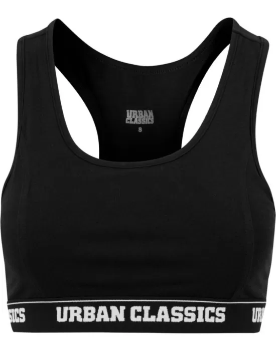 Бюстие в черен цвят URBAN CLASSICS LOGO, Жени - Hoodstyle.bg
