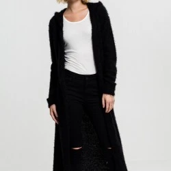 Дамска жилетка в черен цвят Urban Classics Ladies Hooded Feather Cardigan black 