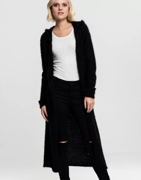 Дамска жилетка в черен цвят Urban Classics Ladies Hooded Feather Cardigan black, Жилетки - Hoodstyle.bg