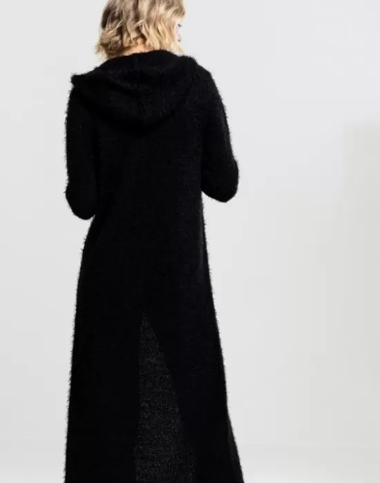 Дамска жилетка в черен цвят Urban Classics Ladies Hooded Feather Cardigan black, Жилетки - Hoodstyle.bg