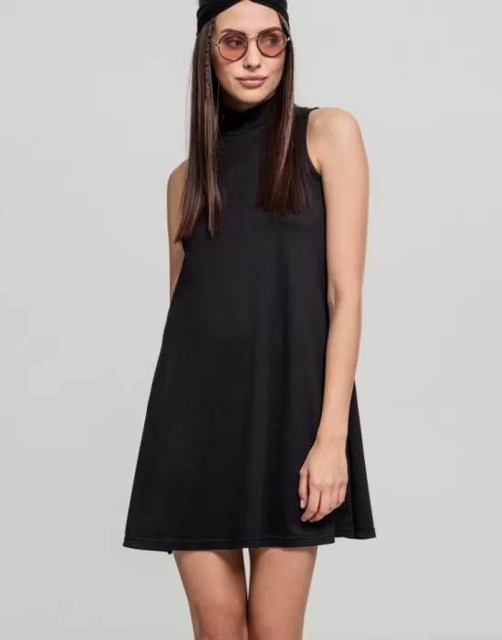 Дамска мини рокля в черен цвят Urban Classics Ladies A-Line Turtleneck Dress black, Рокли - Hoodstyle.bg