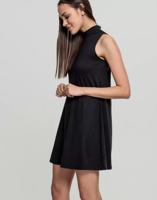 Дамска мини рокля в черен цвят Urban Classics Ladies A-Line Turtleneck Dress black, Рокли - Hoodstyle.bg