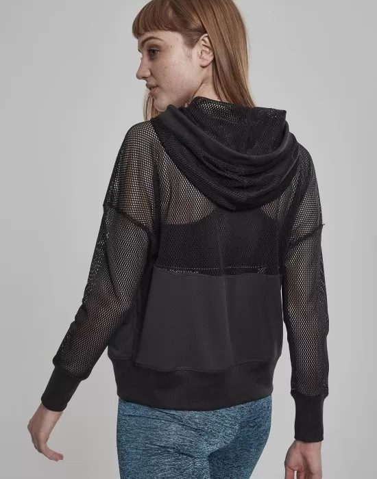 Дамски суичър в черно Urban Classics Ladies Mesh Hoody, Суичъри - Hoodstyle.bg