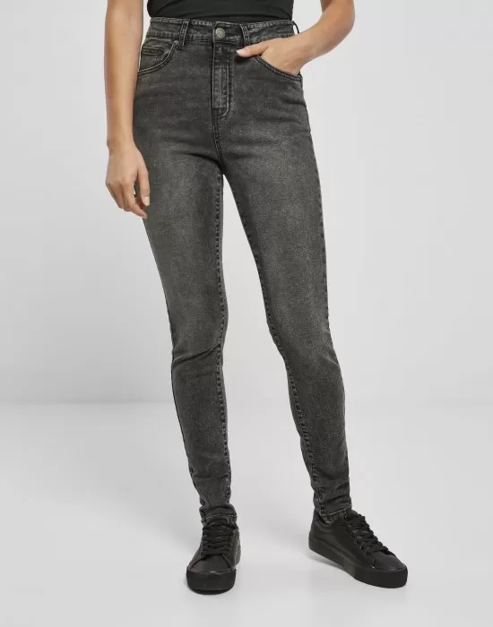 Дамски дънки в черно от Urban Classics, модел Ladies High Waist Skinny Jeans, Панталони - Hoodstyle.bg