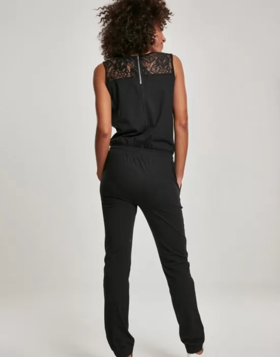 Дамски гащеризон с дантела в черен цвят Urban Classics Ladies Lace Block Jumpsuit, Панталони - Hoodstyle.bg