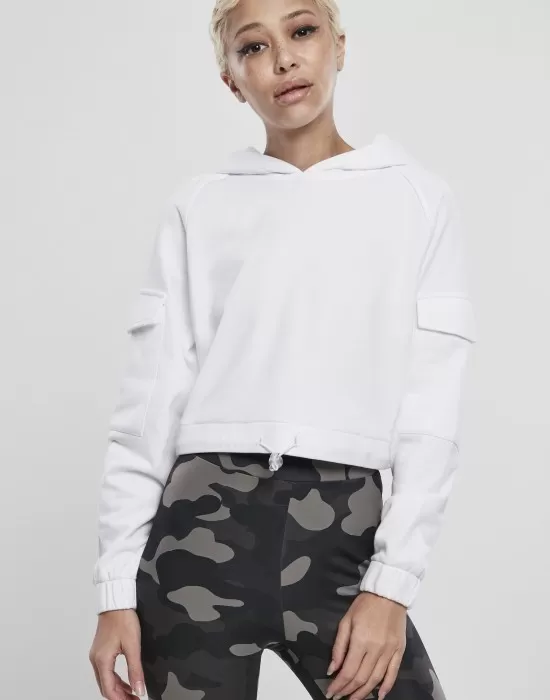 Дамски суичър в бяло Urban Classics Ladies Short Worker Hoody, Суичъри - Hoodstyle.bg