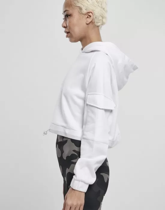 Дамски суичър в бяло Urban Classics Ladies Short Worker Hoody, Суичъри - Hoodstyle.bg