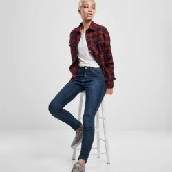 Дамска карирана риза в тъмносиньо и червено Urban Classics Ladies Oversized Overshirt midnightnavy/red 