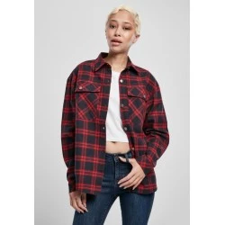 Дамска карирана риза в тъмносиньо и червено Urban Classics Ladies Oversized Overshirt midnightnavy/red 