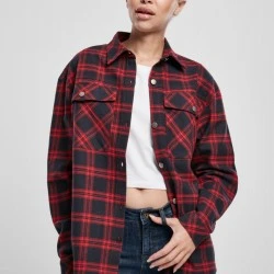 Дамска карирана риза в тъмносиньо и червено Urban Classics Ladies Oversized Overshirt midnightnavy/red 
