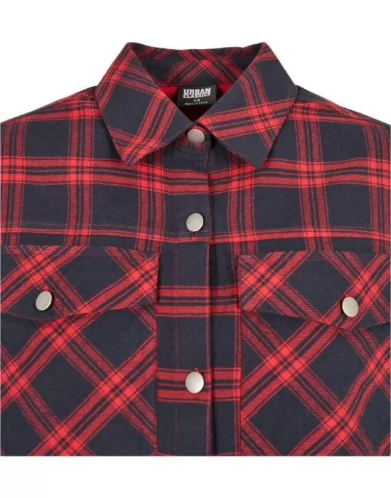 Дамска карирана риза в тъмносиньо и червено Urban Classics Ladies Oversized Overshirt midnightnavy/red, Жилетки - Hoodstyle.bg