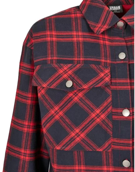 Дамска карирана риза в тъмносиньо и червено Urban Classics Ladies Oversized Overshirt midnightnavy/red, Жилетки - Hoodstyle.bg