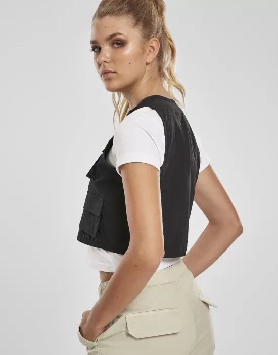 Дамска жилетка без ръкави в черно от Urban Classics Ladies Short Tactical Vest, Жилетки - Hoodstyle.bg