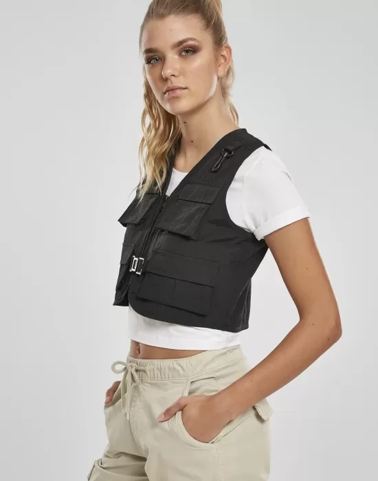 Дамска жилетка без ръкави в черно от Urban Classics Ladies Short Tactical Vest, Жилетки - Hoodstyle.bg