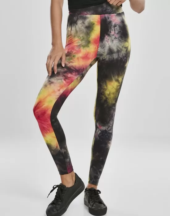 Дамски клин в черно и тъмнорозово от Urban Classics Ladies Tie Dye High Waist Leggings, Клинове - Hoodstyle.bg