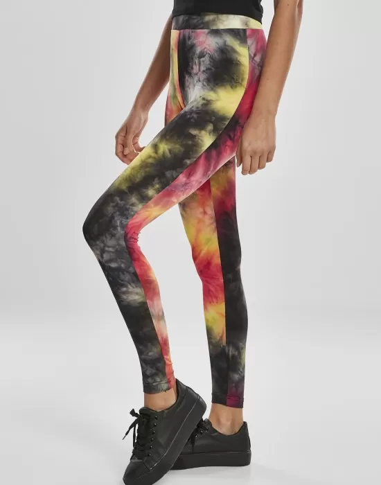 Дамски клин в черно и тъмнорозово от Urban Classics Ladies Tie Dye High Waist Leggings, Клинове - Hoodstyle.bg