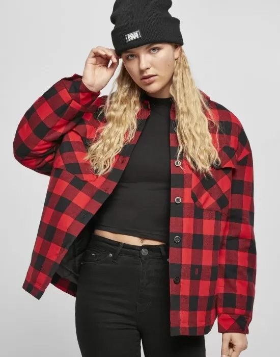 Дамска леко подплатена риза в червено Ladies Flanell Padded Overshirt, Якета - Hoodstyle.bg