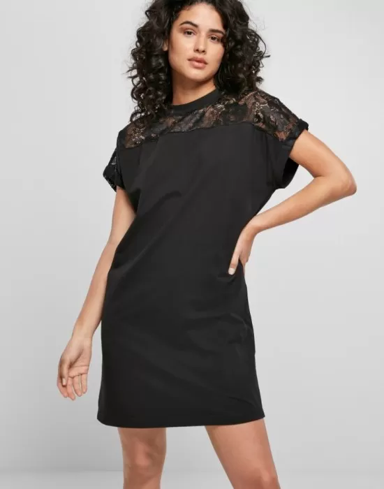 Дамска рокля в черен цвят Urban Classics Lace Tee, Рокли - Hoodstyle.bg