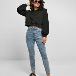 Дамска блуза в черен цвят Urban Classics Padded Shoulder Modal Terry Crewneck 