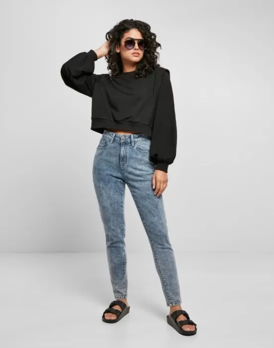 Дамска блуза в черен цвят Urban Classics Padded Shoulder Modal Terry Crewneck, Блузи - Hoodstyle.bg