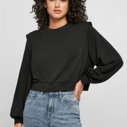 Дамска блуза в черен цвят Urban Classics Padded Shoulder Modal Terry Crewneck 