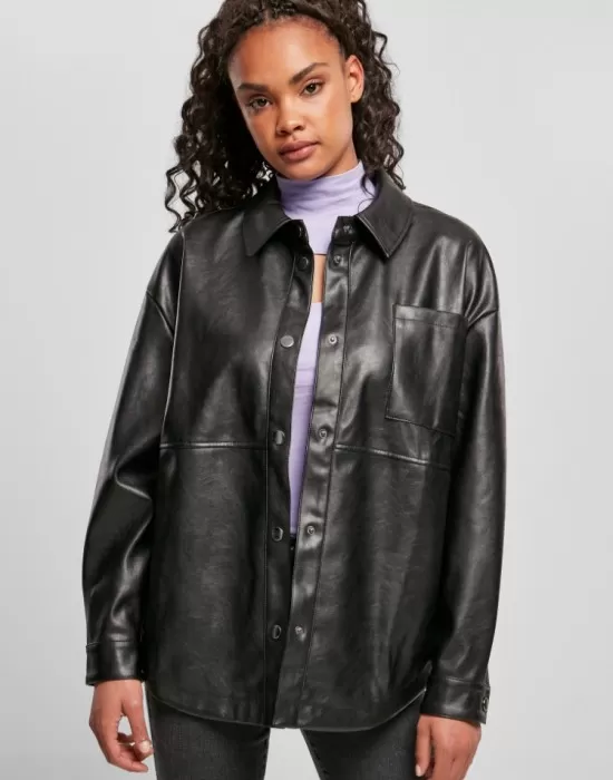 Дамска риза от изкуствена кожа Urban Classics Ladies Faux Leather Overshirt, Жилетки - Hoodstyle.bg