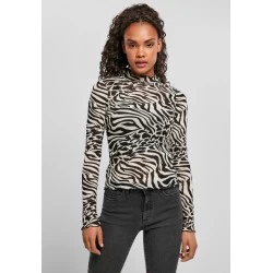 Дамска блуза в черно и бяло Urban Classics Ladies AOP Mesh Turtleneck Longsleeve