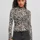 Дамска блуза в черно и бяло Urban Classics Ladies AOP Mesh Turtleneck Longsleeve, Блузи - Hoodstyle.bg