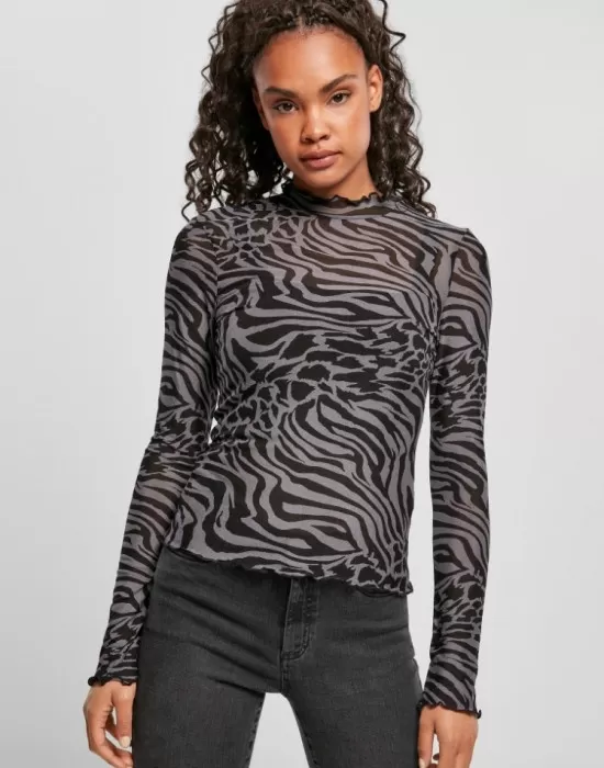 Дамска блуза Urban Classics Ladies AOP Mesh Turtleneck Longsleeve, Блузи - Hoodstyle.bg