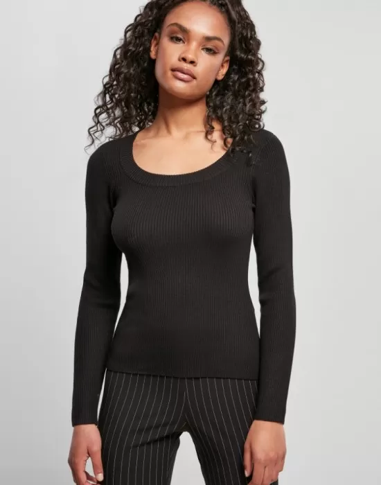Дамски пуловер в черен цвят Urban Classics Ladies Wide Neckline Sweater, Блузи - Hoodstyle.bg